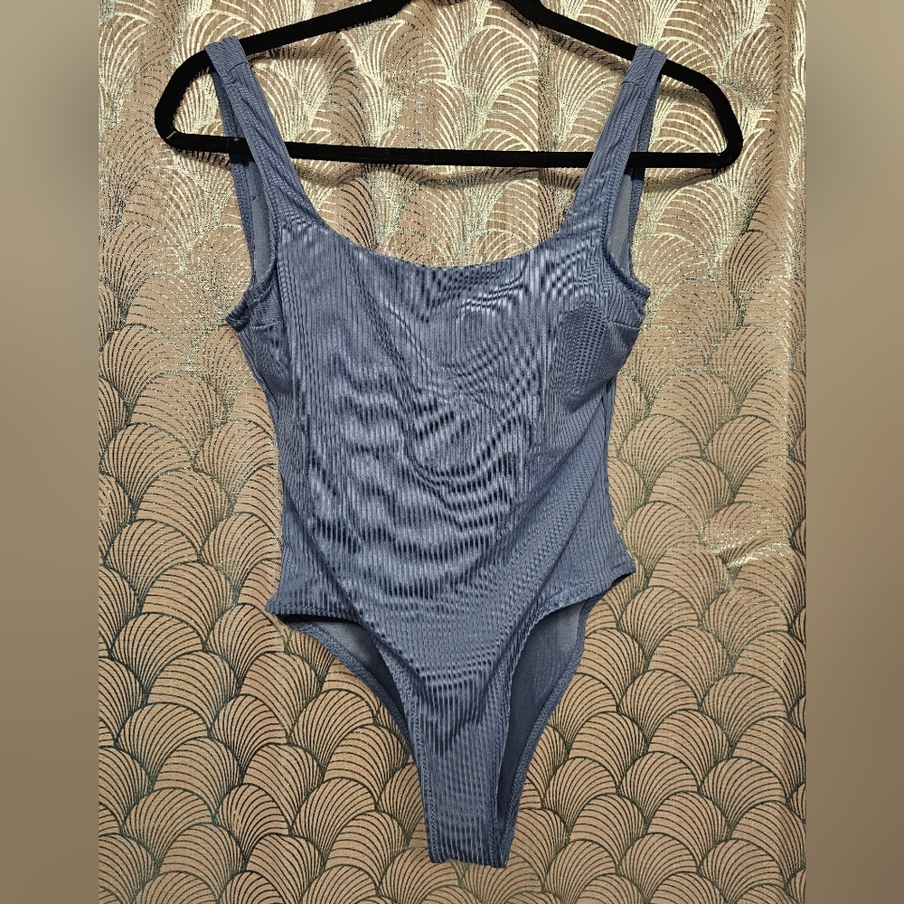 New Cherlotte Russe Blue Ribbed Swimsuit Size Small